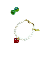 Freshwater pearls & enamel “heart” bracelet