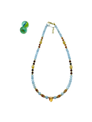 Agate & jade gemstone necklace ( ciel/orange/brown)