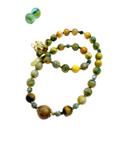 Yellow/green agate & tiger’s eye gemstone necklace
