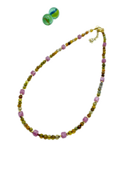 Agate & jade gemstone necklace ( yellow/pink )