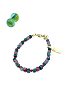 Jade “cubes” gemstone bracelet ( pink/petrol)