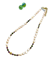 Salmon pink pearls & rubies necklace