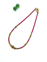 Fuchsia agate & jade cubes gemstone necklace