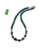 Cypress green agate & smoky quartz gemstone necklace
