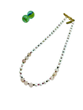 Freshwater pearls,tourmaline & pink quartz necklace