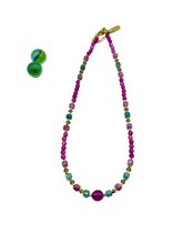 Agate & jade gemstone necklace (pink/petrol)