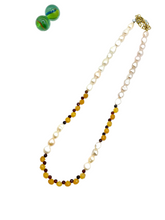 Salmon pink pearls & citrine drops necklace