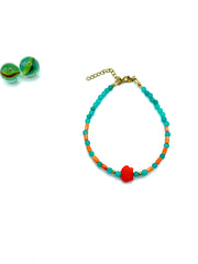 ''orange shell'' gemstone anklet (orange corals/jade)