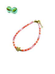 ''starfish'' gemstone anklet (orange corals/pink jade)