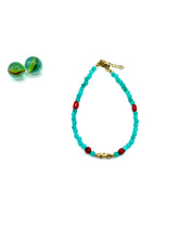 ''Seahorse'' gemstone anklet (jade/red corals)