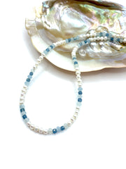 WHITE CULTIVATED PEARLS & AQUAMARINE NECKLACE