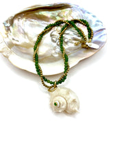 ''KOCHILIUM'' NECKLACE (olive green jade & antique gold hematite)