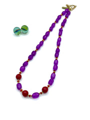 PURPLE JADE PEBBLES & RED AGATE NECKLACE