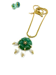 ''LOTUS'' AVENTURINE PENDANT STEEL CHAIN NECKLACE