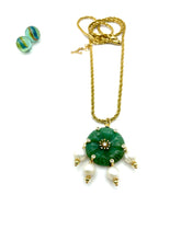 ''LOTUS'' AVENTURINE PENDANT STEEL CHAIN NECKLACE