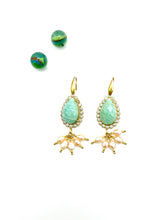 TURQUOISE & SALMON PINK PEARLS DANGLE EARRINGS