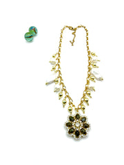 ''FLOWER BOMB'' CHARM NECKLACE ( PEARLS & LABRADORITE )