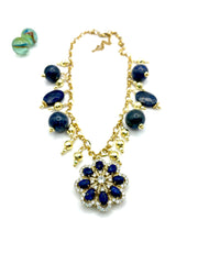 ''FLOWER BOMB'' CHARM NECKLACE ( LAPIS LAZULI )