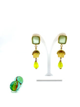 green aventurine,jade & steel shell dangles