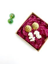 ''Mother of pearl chips'' dangle earrings