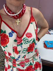 BANDANA CHOKER NECKLACE RED / CROSS ( ST.STEEL )