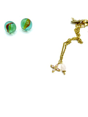 ''PINK CRYSTALS'' CROSS STAINLESS STEEL CHAIN NECKLACE