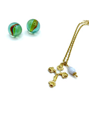 ''ROSES'' CROSS STAINLESS STEEL CHAIN NECKLACE