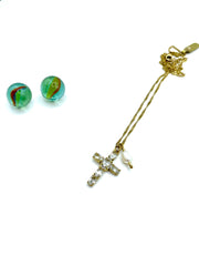 ''BAROQUE CROSS WITH CRYSTALS'' STAINLESS STEEL CHAIN NECKLACE