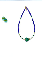 Malachite “HEART” , jade & pearls necklace