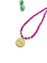 ''IC XC NIKA'' magenta agate necklace