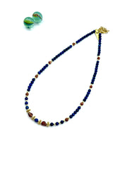 Lapis lazuli , carnelian & goldstone necklace