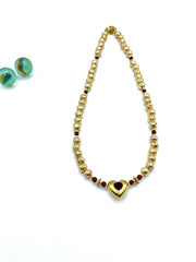 “Red heart” gold plated lava necklace
