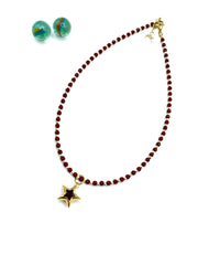 ''LUCKY STAR'' NECKLACE (bordeaux agate / gold hematite )