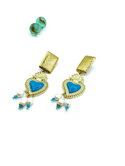 “Turquoise flaming heart” dangle earrings