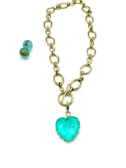 ''AQUA'' QUARTZ HEART STEEL CHAIN NECKLACE (ocean green)