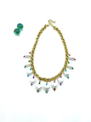 ''SHELL PEARL HEARTS'' STEEL CHAIN NECKLACE (multi)