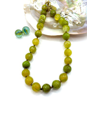 AGATE (LIME) & TIGER'S EYE GEMSTONE NECKLACE 14MM