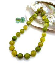 AGATE (LIME) & TIGER'S EYE GEMSTONE NECKLACE 14MM