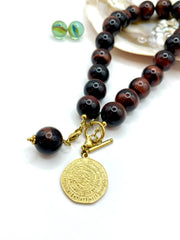 ''TIGER'S EYE'' 18MM GEMSTONE NECKLACE ( RED - ΠΟΛΥΜΟΡΦΙΚΟ )