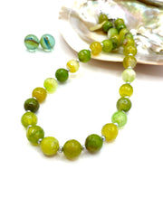 AGATE (LIME) & GRAY PEARLS GEMSTONE NECKLACE 12MM