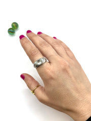 “Croissant / white crystal” stainless steel RING