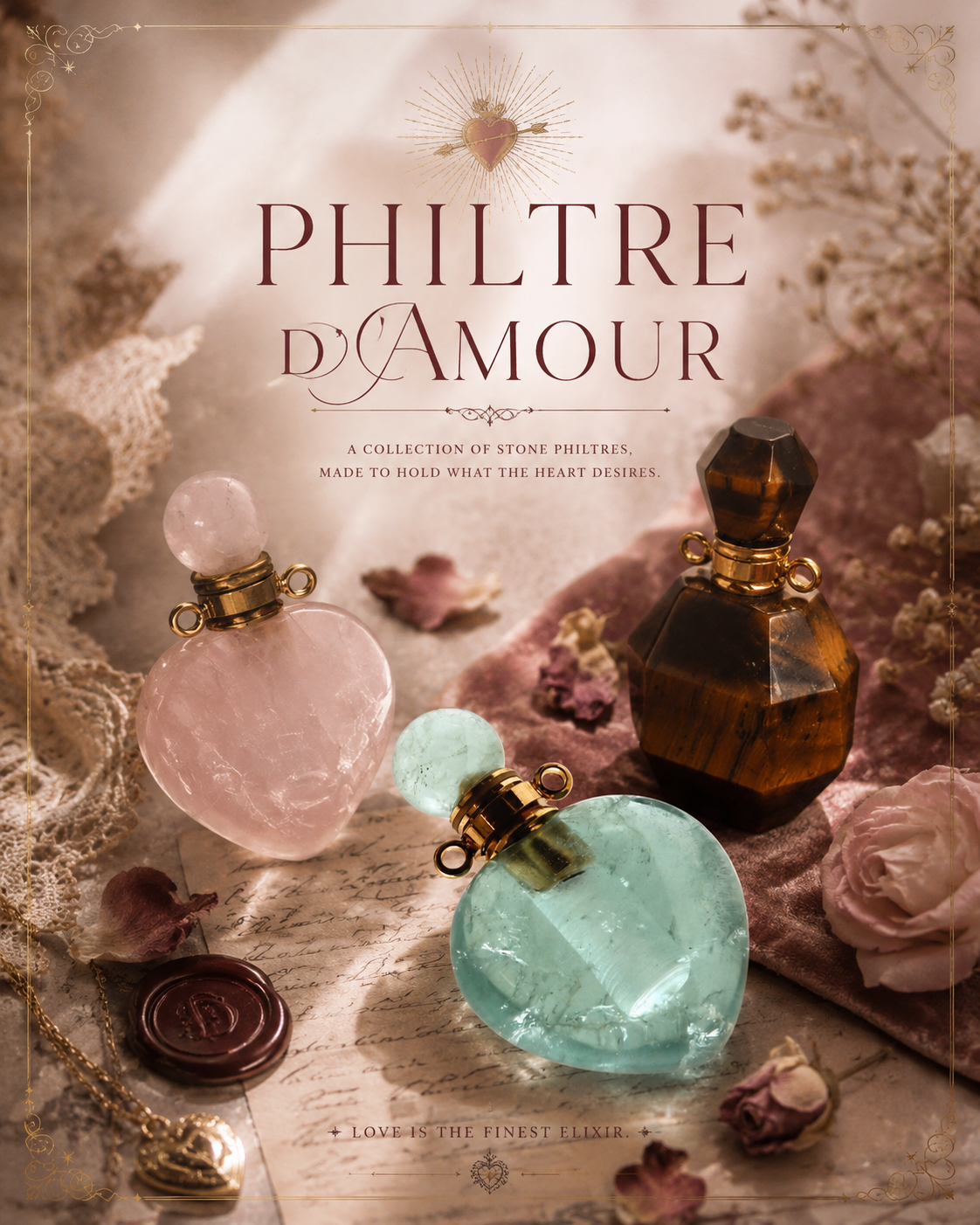 ''PHILTRE DE TENDRESSE'' ROSARIO NECKLACE ( PINK QUARTZ )
