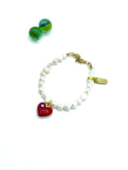 Freshwater pearls & enamel “heart” bracelet