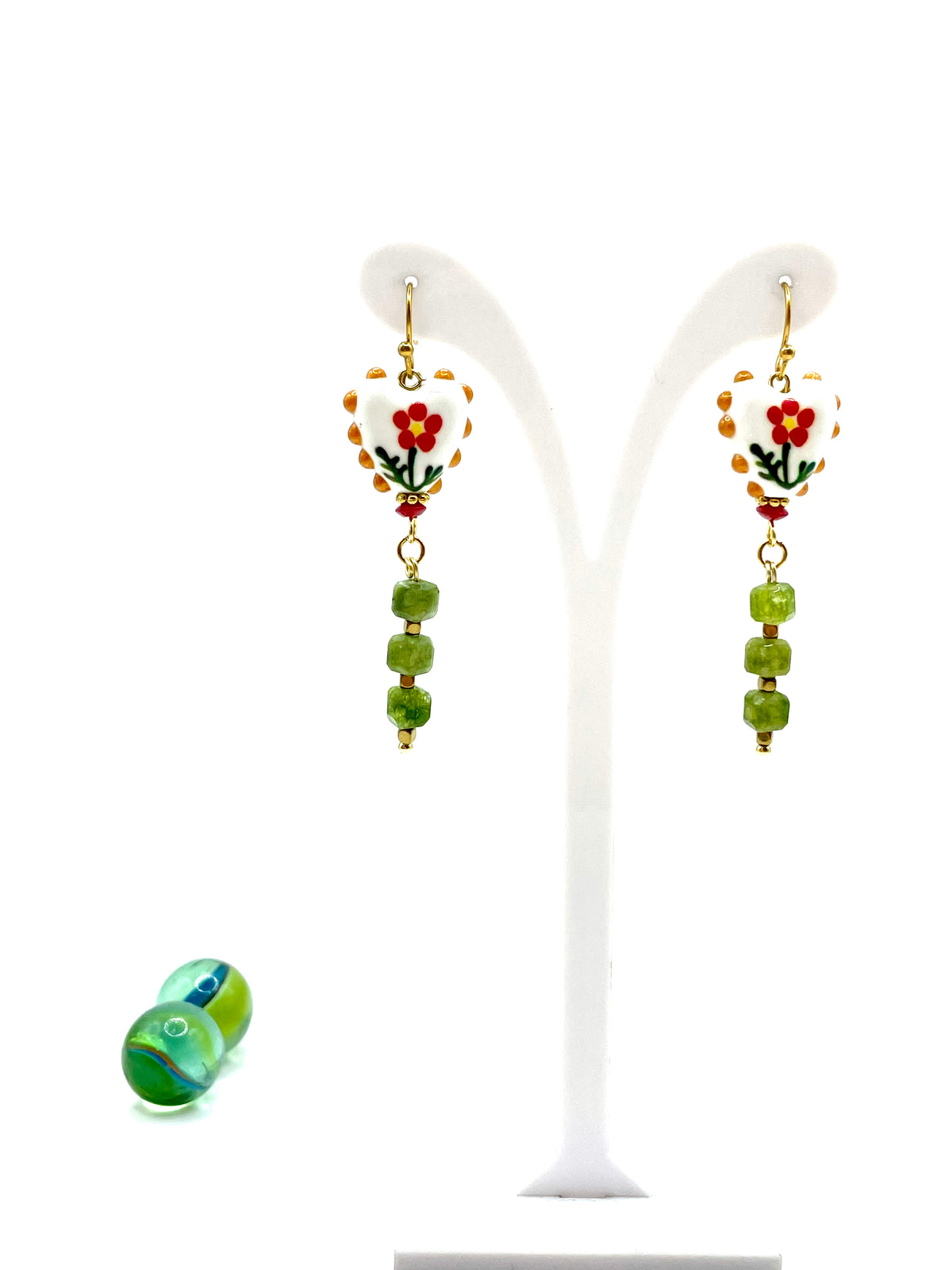 “Kalimera” ceramic hearts & jade dangles