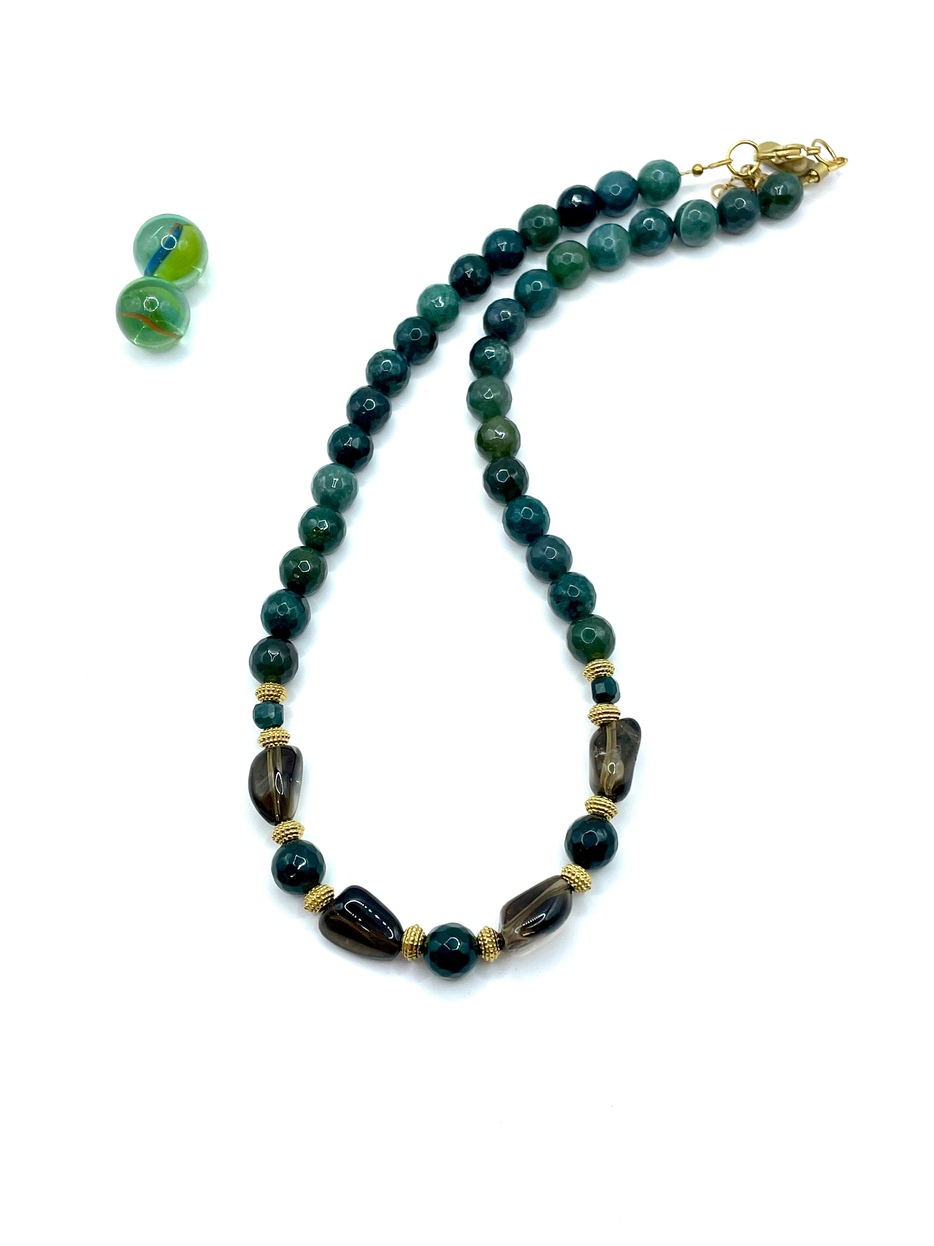 Cypress green agate & smoky quartz gemstone necklace