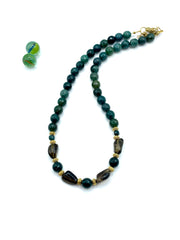 Cypress green agate & smoky quartz gemstone necklace