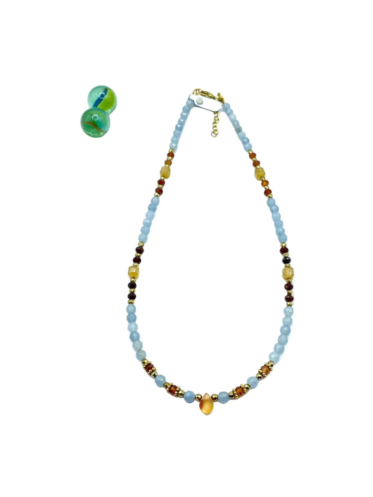 Agate & jade gemstone necklace ( ciel/orange/brown)