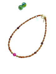 Agate & carnelian gemstone necklace ( caramel / fuchsia )