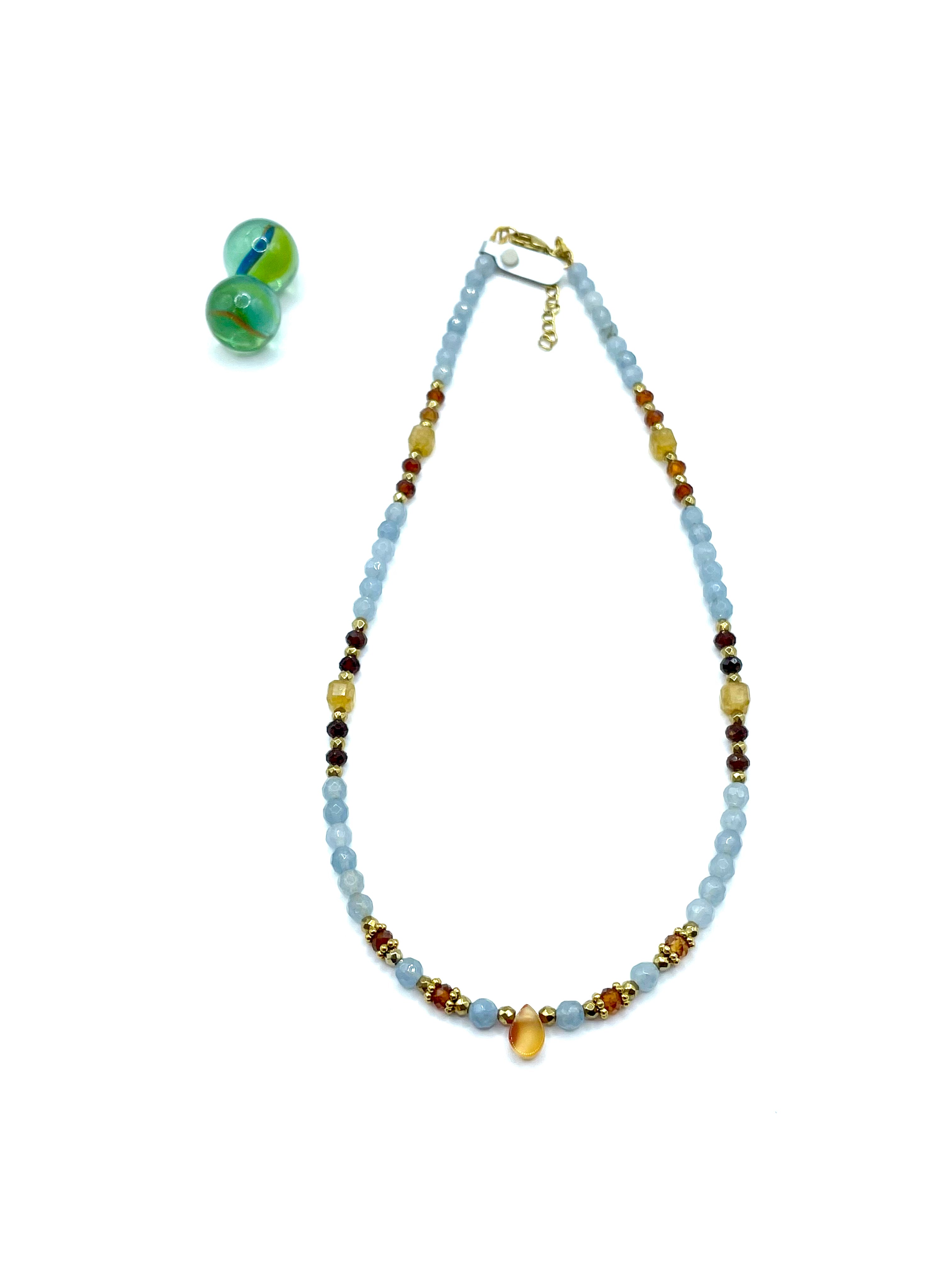 Agate & jade gemstone necklace ( ciel/orange/brown)