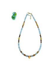 Agate & jade gemstone necklace ( ciel/orange/brown)